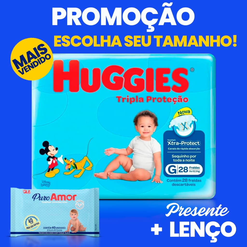 Kit 3 Pacotes de Fralda Descartável Infantil Turma da Monica + 1 Pacote de Lenço Umedecido Baby