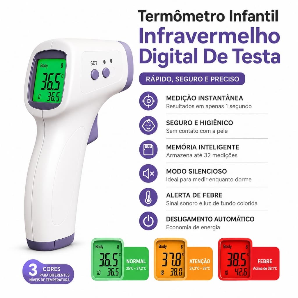Termômetro Infravermelho Digital Sem Contato Testa Infantil Adulto Febre