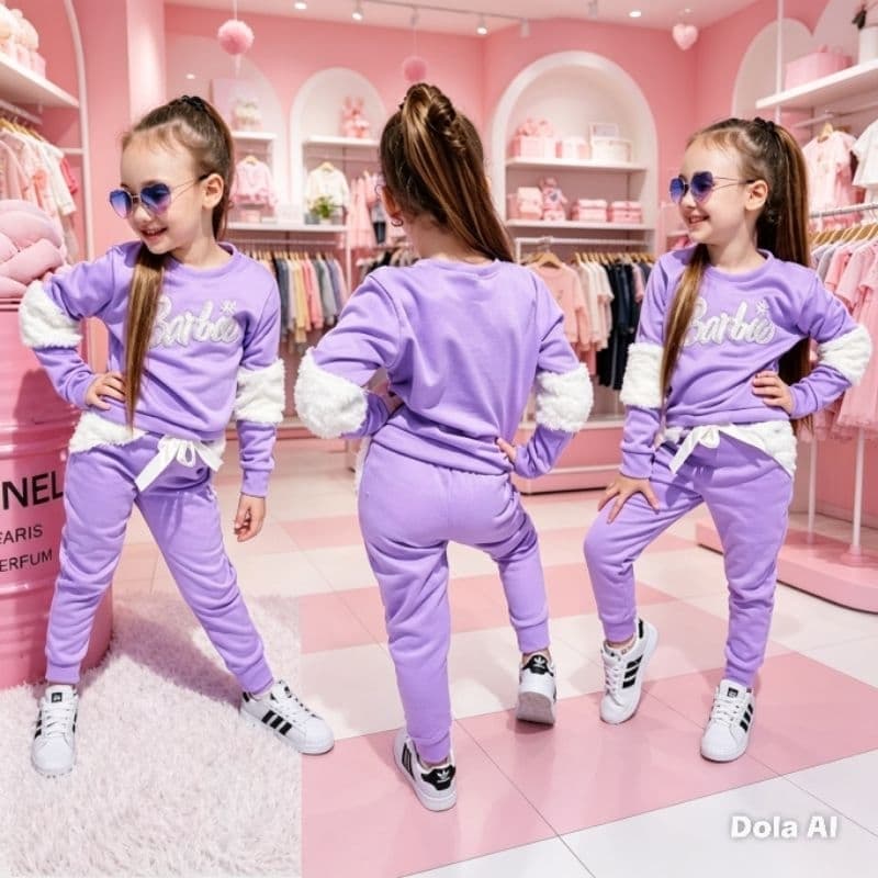 CONJUNTO MOLETOM  INFANTIL PARA MENINA CON PELUCIA NA MANGA E NA CALÇA DANDO UM TOQUE ELEGANTE E BONITO