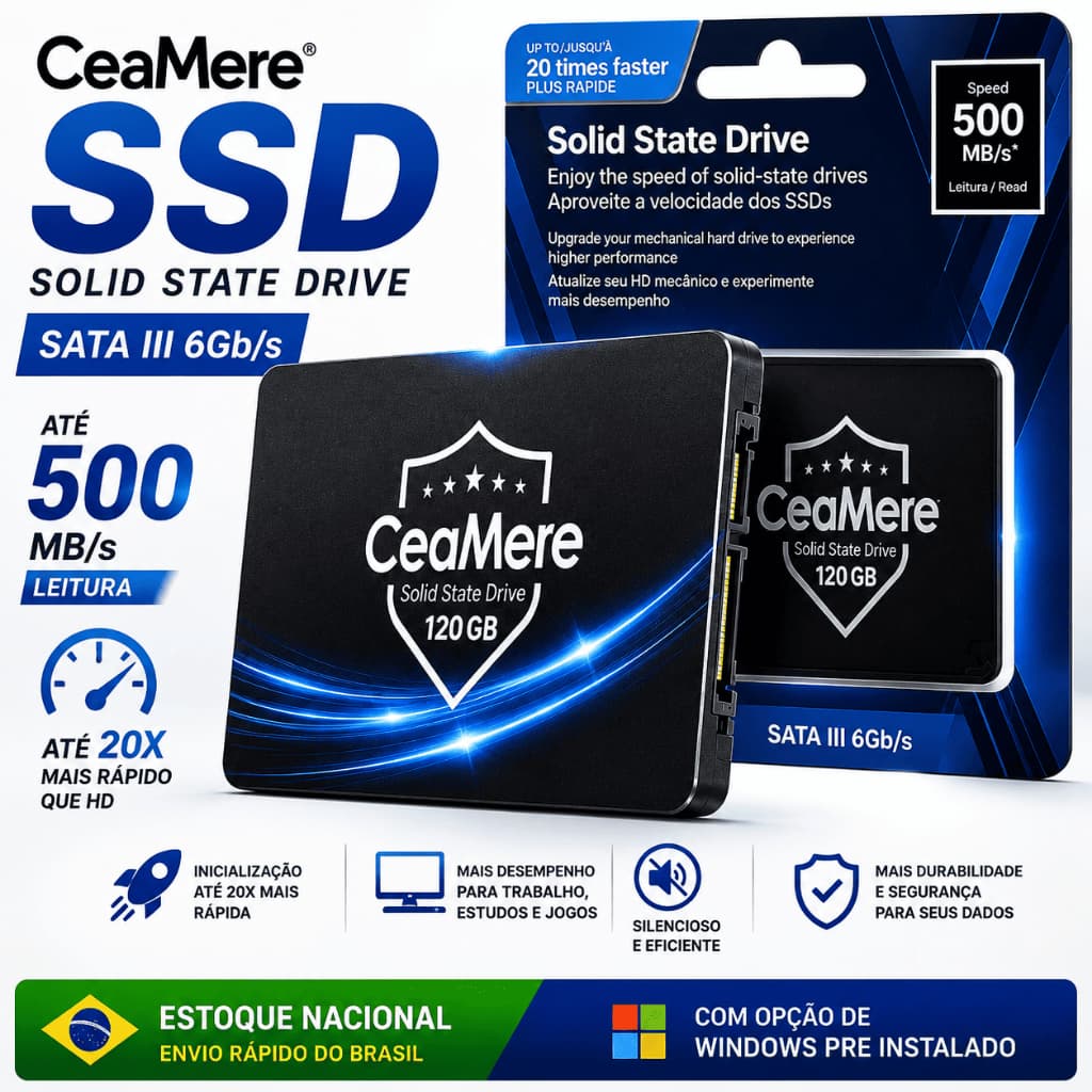 SSD 120GB - 240GB - 360GB - 480GB - 512GB - 1TB - PC Notebook Gamer - Alta Velocidade - Sata 2.5