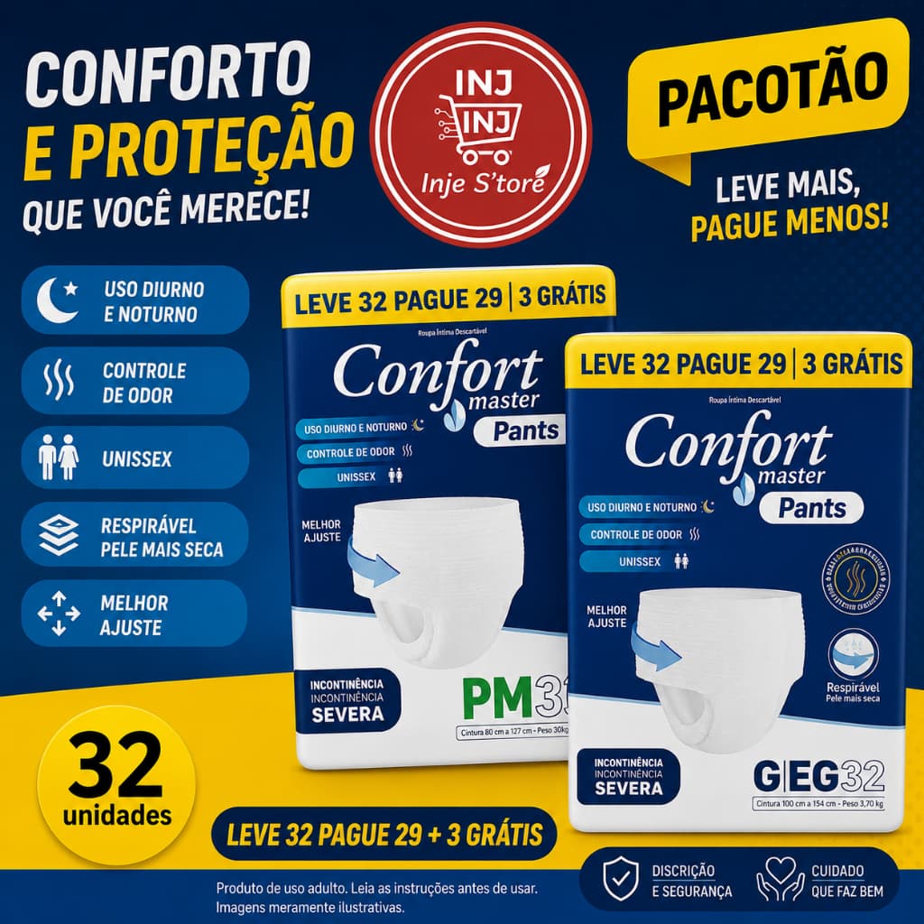 Kit PACOTES Fralda Geriátrica Descartável Confort Master Pants Calcinha Cueca P/M G/EG Adulto