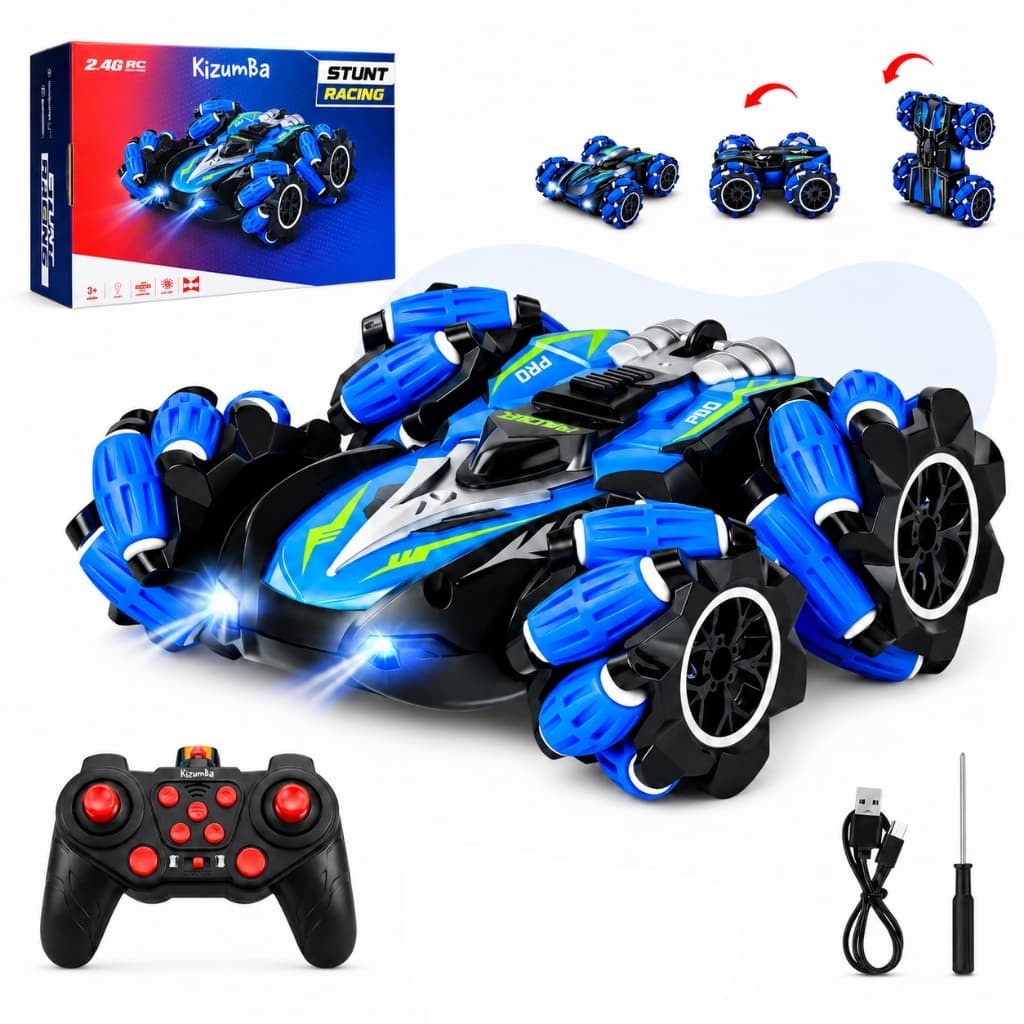 Carrinho Controle Remoto Recarregável Brinquedo 9 Funções Looping 4x4 Drift Gira 360 Graus Kizumba