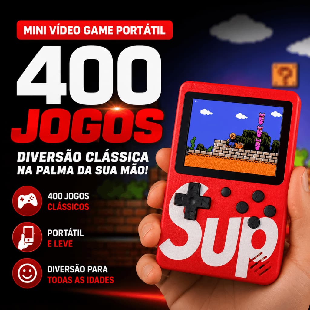 Vídeo Game Portátil 400 Jogos Clássicos Retrô Com Controle Para TV Tela 3 Pol Recarregável