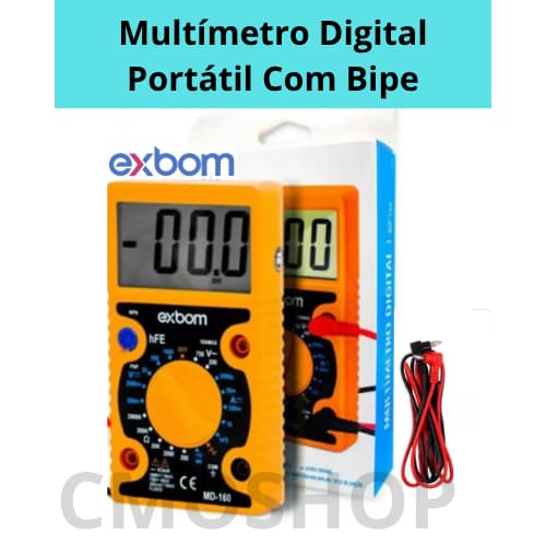 Multímetro Digital Profissional Exbom MD‐160 Display LCD BIP Resistor, Diodo
