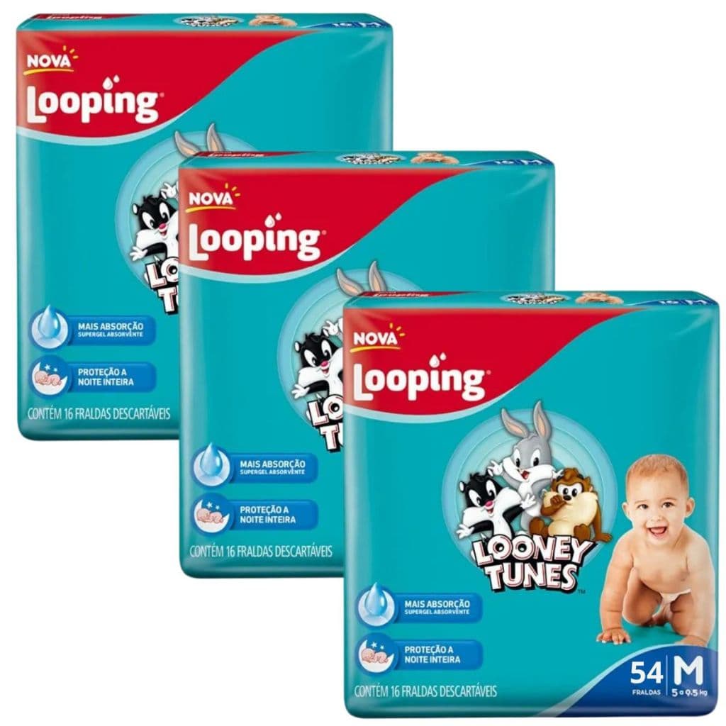 Fralda Descartável Looping Looney Tunes M 162 Unidades Cobertura Macia e Respirável