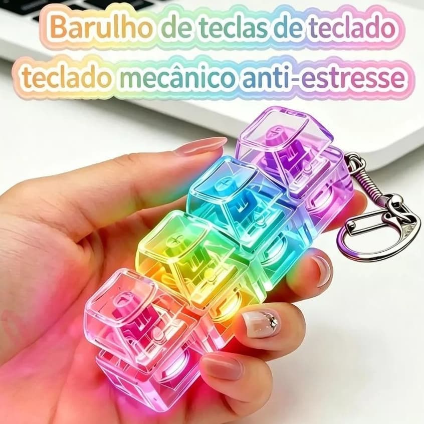 Chaveiro Fidget Teclado Mecânico 4 Botões – Brinquedo Anti-Estresse Para Trabalho e Estudos