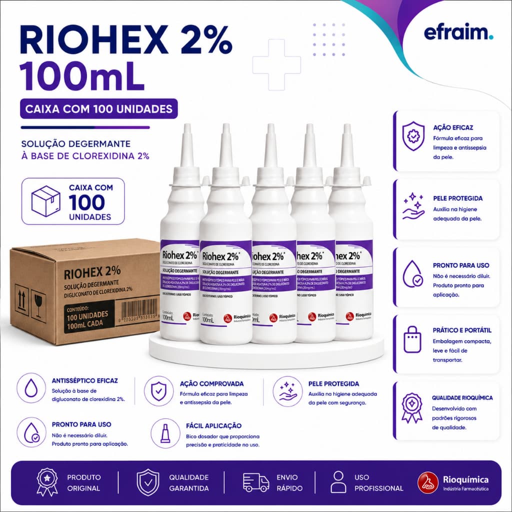 Almotolia 100ml Riohex 2% Clorexidina Degermante - Kit 100 Unidades