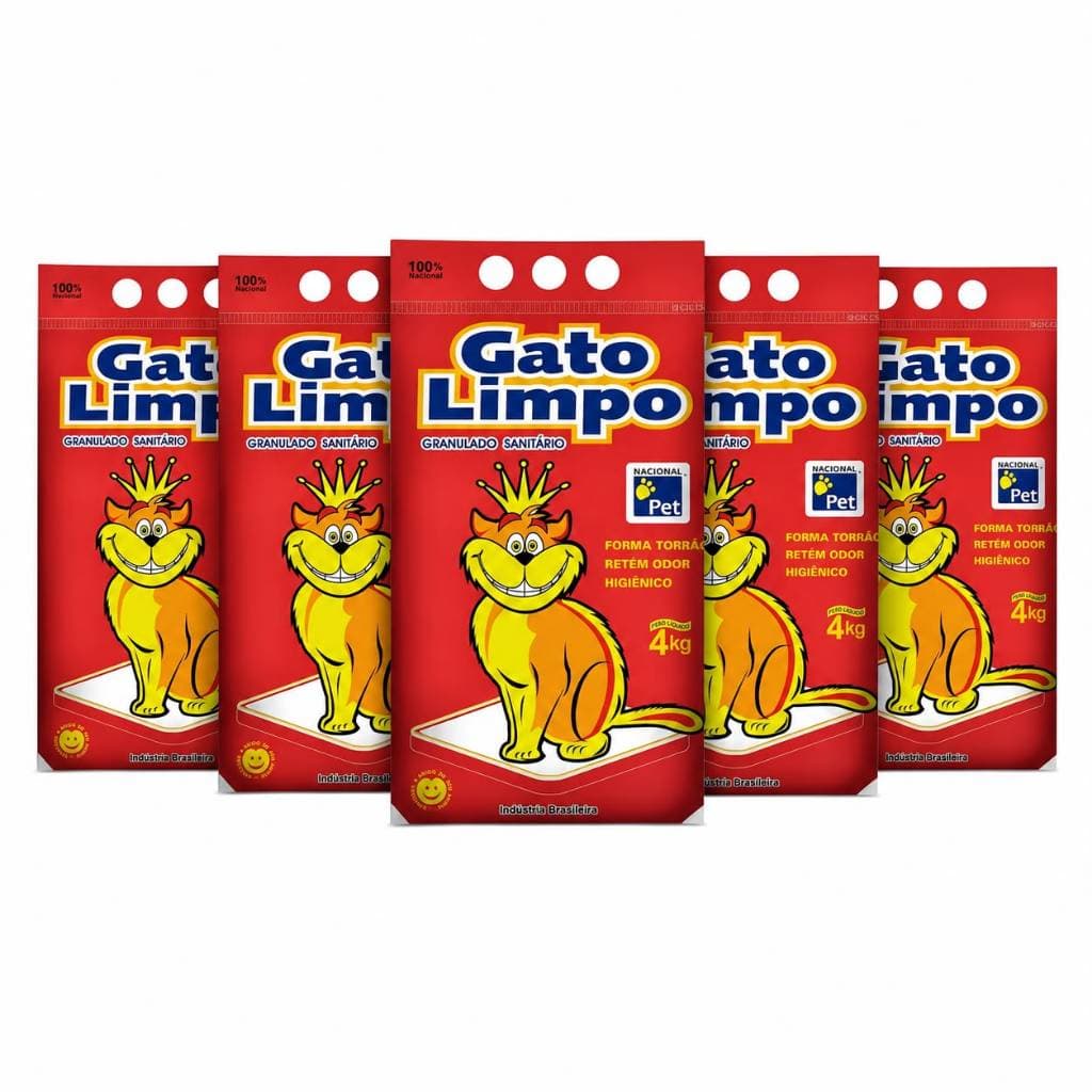 Kit 5 Areia Sanitaria Gato Limpo 4 kg Fardo Granulado Sanitário Alta Absorção