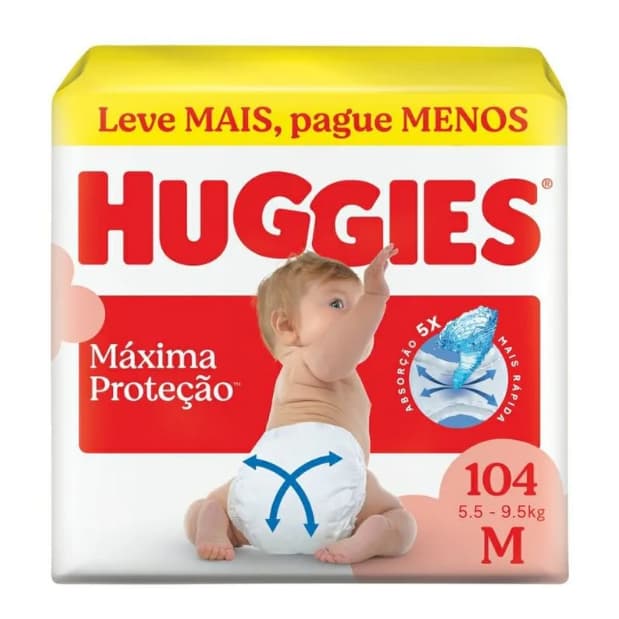 Fralda Huggies Máxima Proteção M 104 Unidades