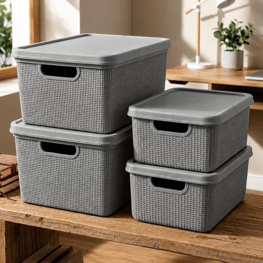 Kit 4 Caixas Organizadoras Com Tampa 15L 5L Multiuso Para Casa Banheiro Cozinha Escritório