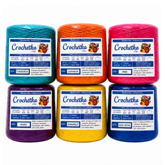Kit 2, 4, 6, ou 8 cones Barbantes - Fio 6 Crochétka 1kg Para Crochê - Qualidade E Maciez
