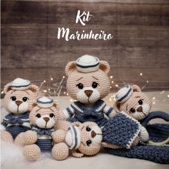 Kit Ursinho Marinheiro em Crochê | Ursinho Amigurumi Artesanal | Kit Completo