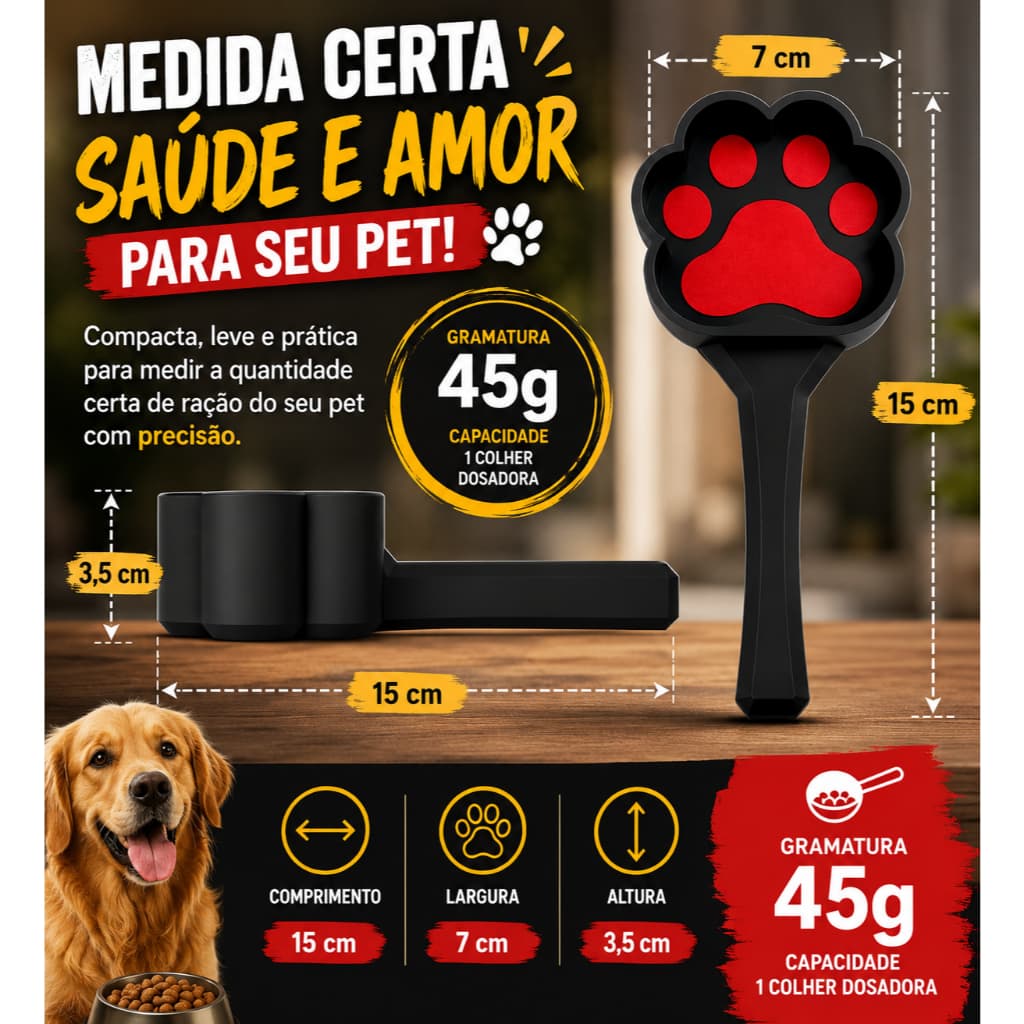 Pá Medidora de Ração para Cachorro e Gato – Colher Pet em Formato de Patinha