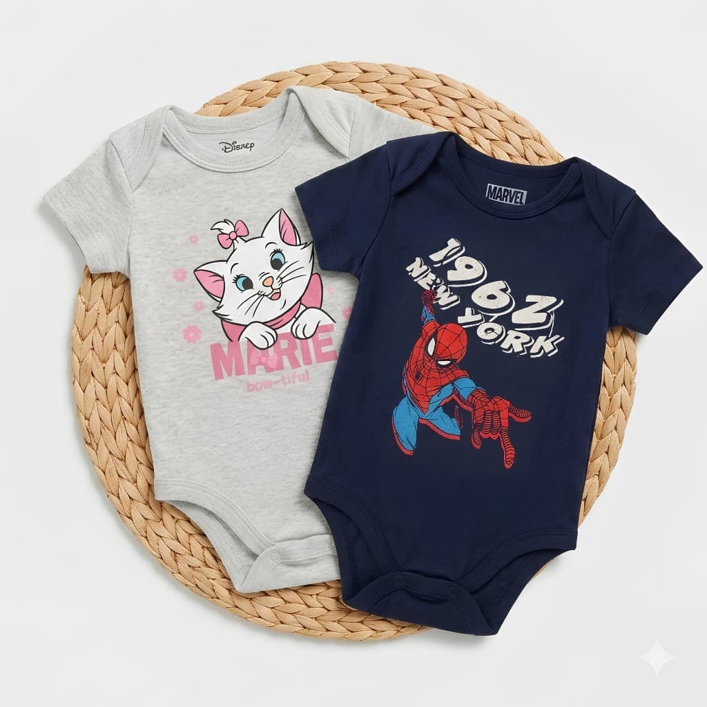 Kit 2 Body Bebe Menino ou Menina Personagens Fofos Sortido Tam. P M G em Algodão Roupa de Sair Bebe