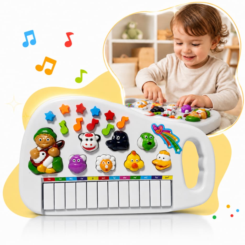 Piano Infantil Musical Som de Animais Teclado Bebê Educativo Luzes Presente Brinquedo Interativo