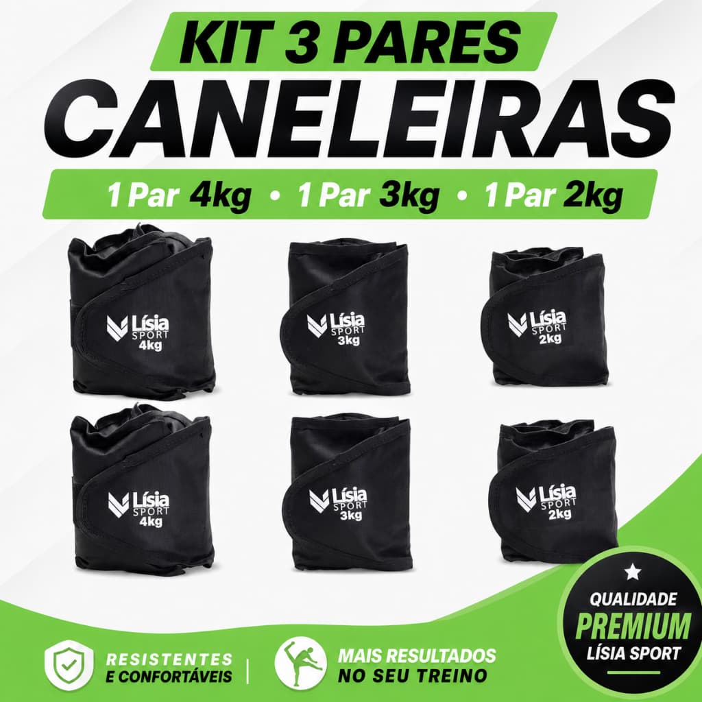 Kit 3 Pares Caneleiras 2kg 3kg 4kg Academia Treino Funcional Musculação Tornozeleira Reforçadas