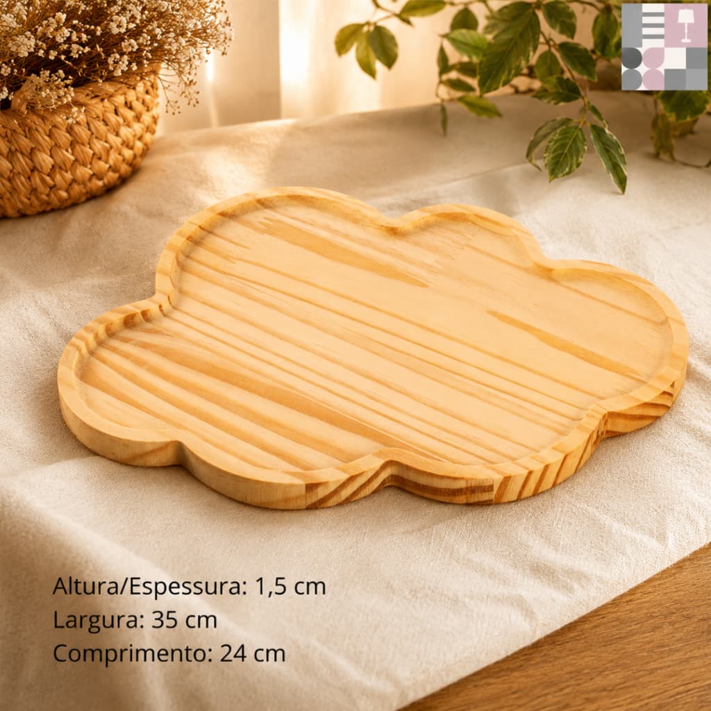 Bandeja Nuvem Madeira Pinus Decoração Infantil Casa Quarto Banheiro