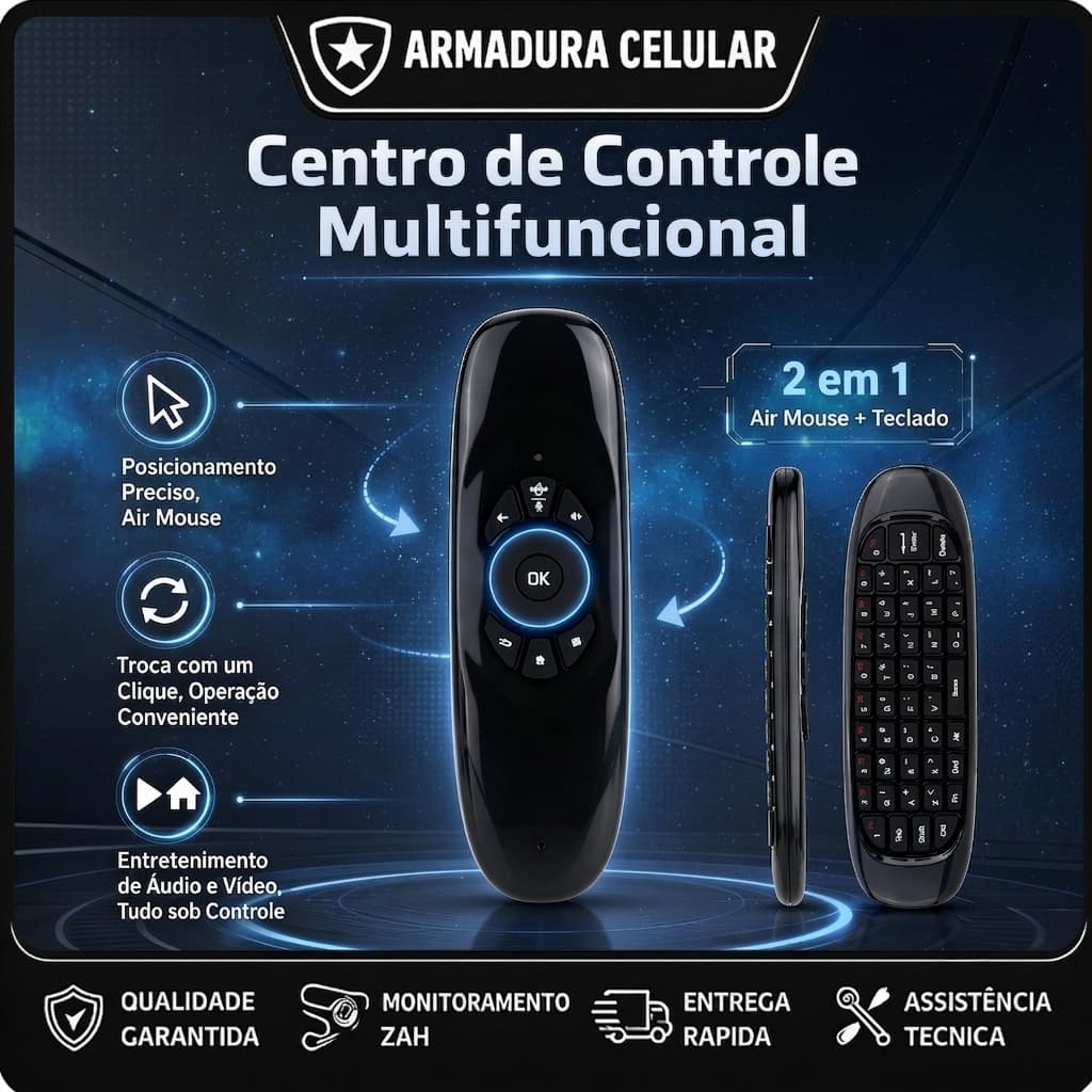 Controle Air Mouse LE-7679 Teclado Sem Fio 2.4G com Função de Voz para Smart TV Android PC e Projetor