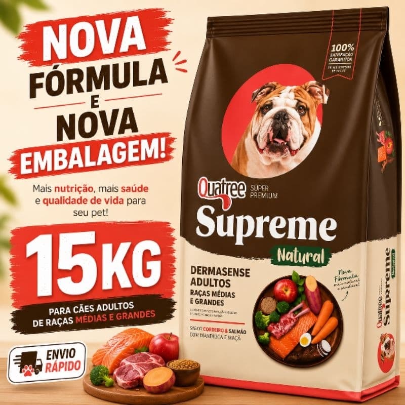 Ração Quatree Dermasense Quatree Dermato 15kg Cães Adultos Raças Médias e Grandes Envio Rápido