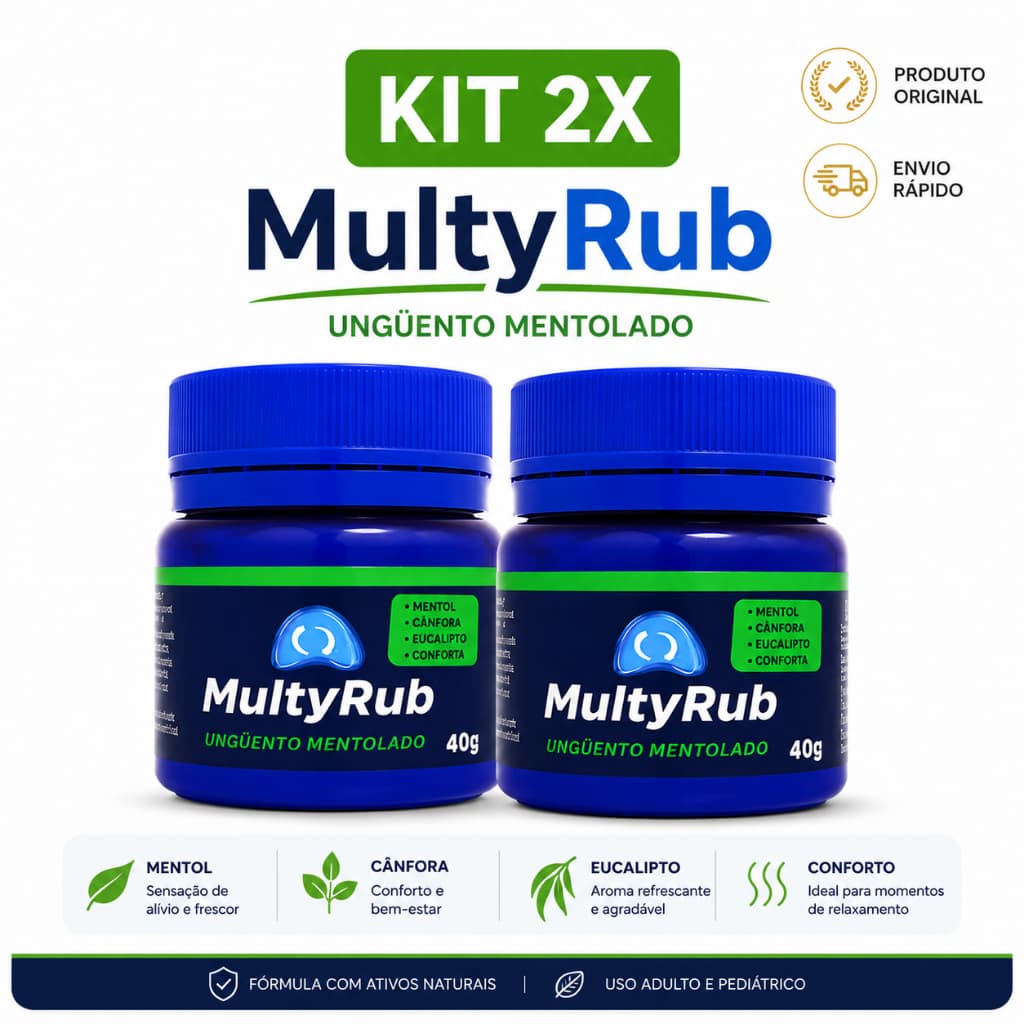 Kit 2x MultyRub Unguento Mentolado 40g Mentol Cânfora Eucalipto Original Relaxante Uso Diário