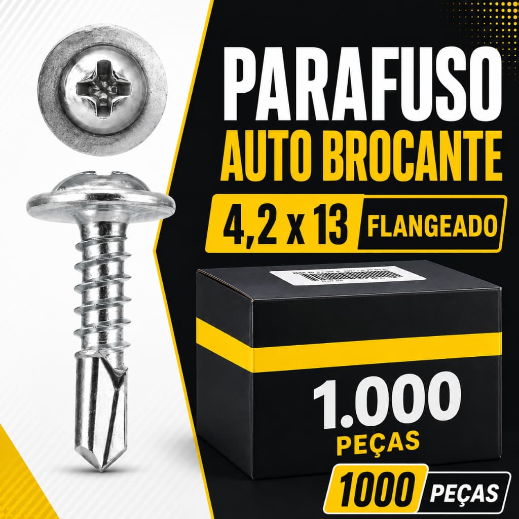 Kit Parafuso Auto Brocante 4,2x13 Flangeado P/Chapa Metal e Forro PVC 100 a 1000 Peças