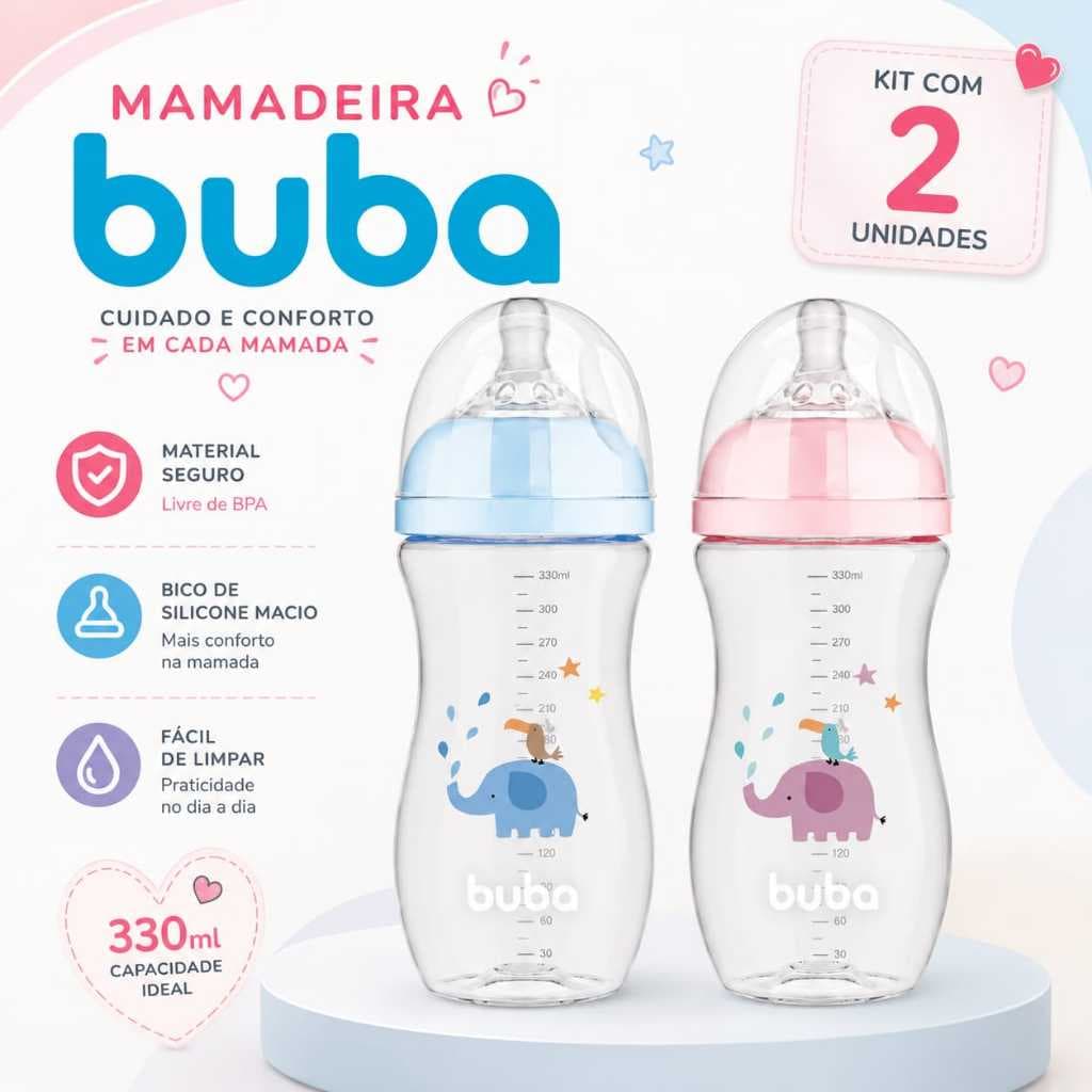 Kit 2 Mamadeiras Buba Bebe Easy Flow Anticolica Sistema 2 Valvulas  Evita Gases Mamadeira Bebe