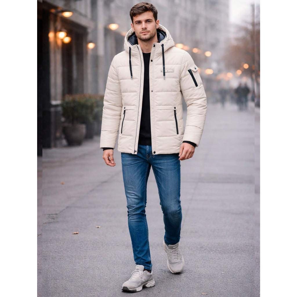 Jaqueta Masculina Puffer Inverno com Capuz Casaco Térmico Acolchoado, Moda Masculina,Confortável, Quente, Outono Inverno