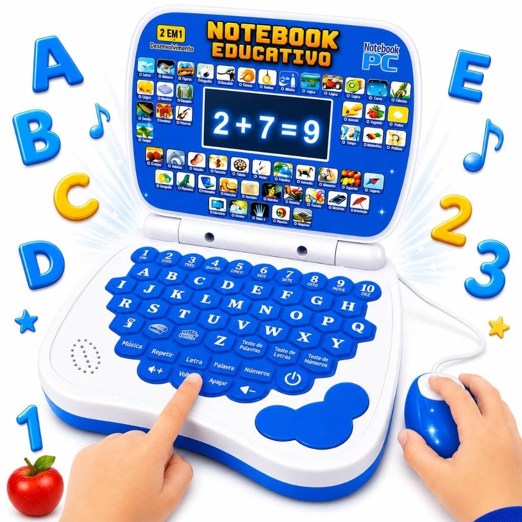 Notebook Educativo + Mouse Brinquedo Didático Infantil Interativo