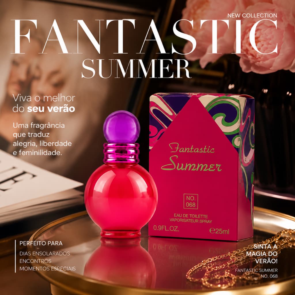 Perfume Feminino Fantastic Summer Nº 068 Eau de Toilette 25ml | Fragrância Doce, Elegante e Marcante | Perfume Importado
