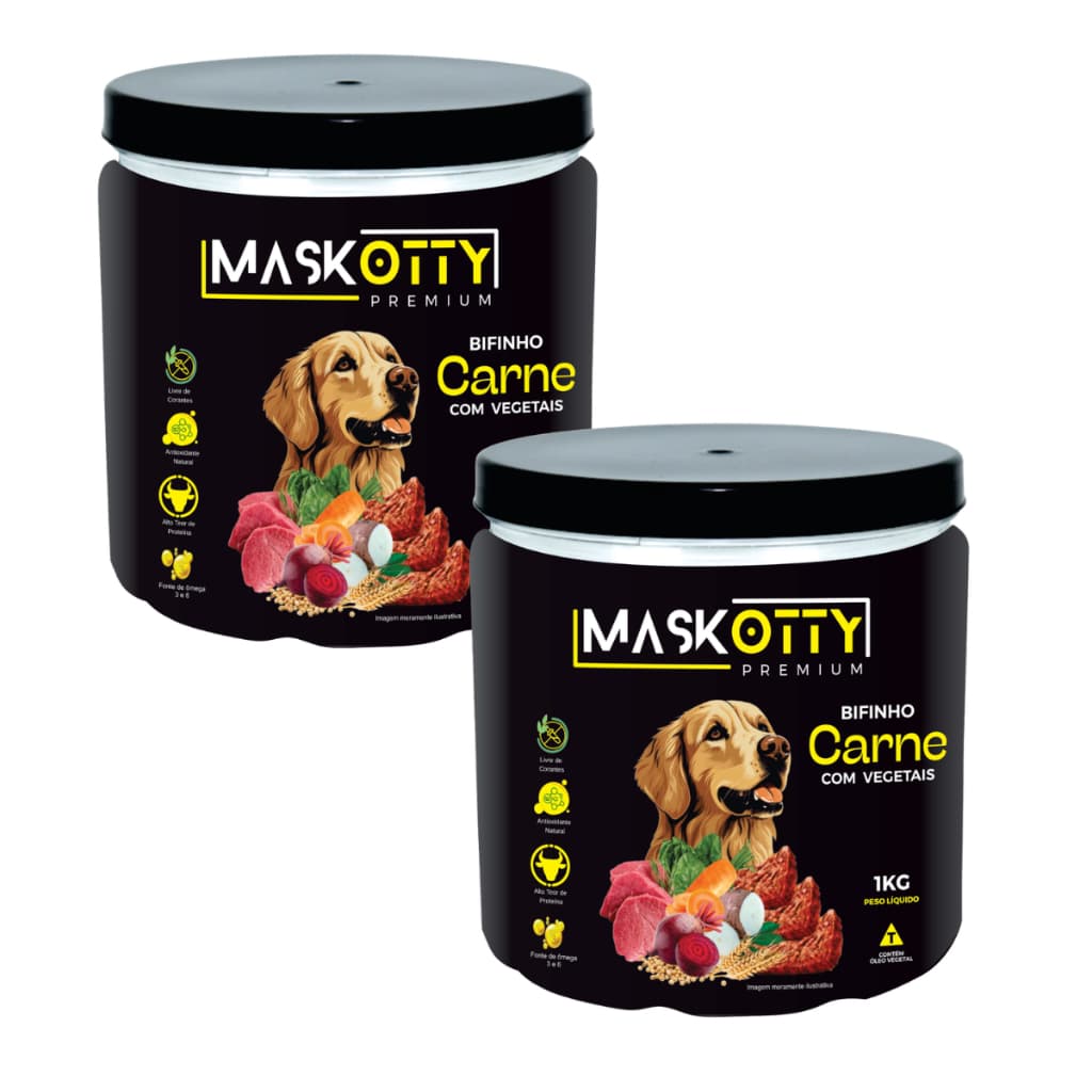 KIT Bifinho Maskotty Petisco para cachorro Carne com Vegetais 1Kg