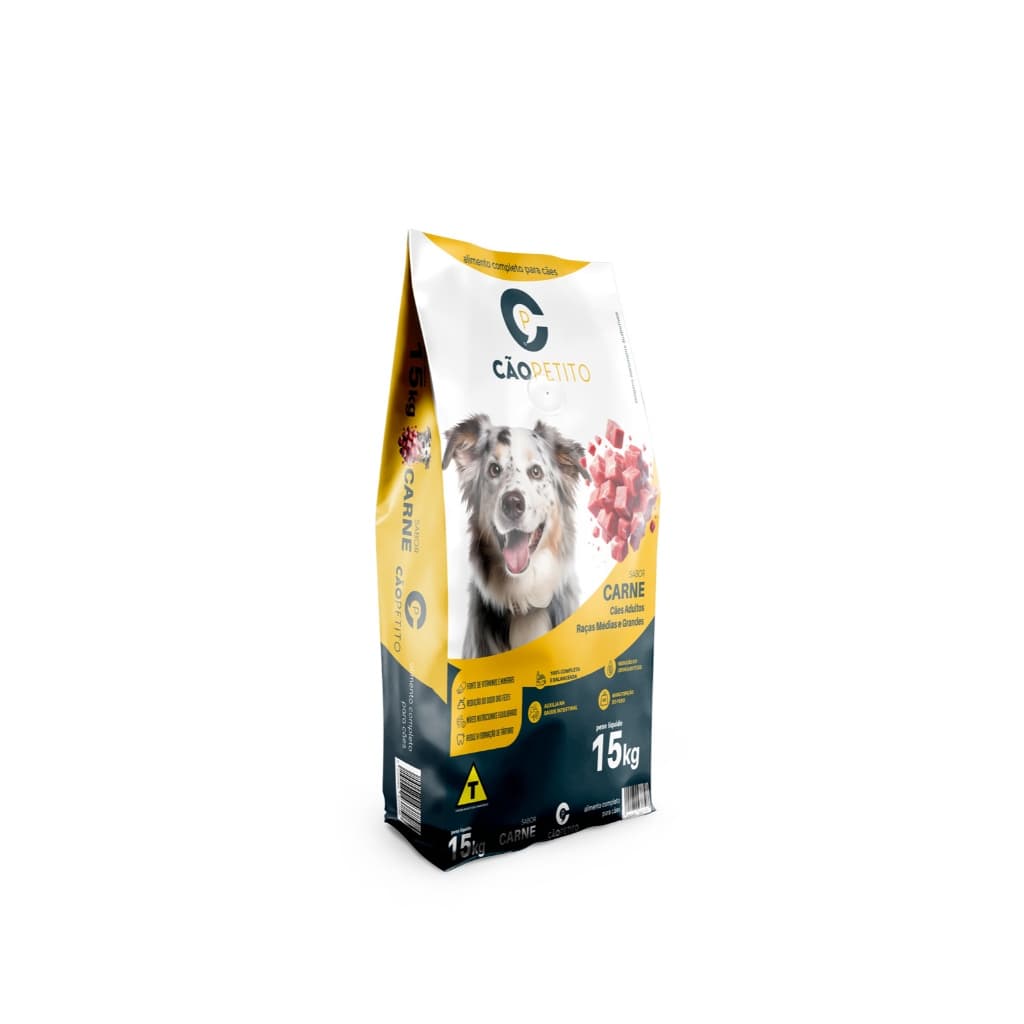 RAÇÃO PARA CACHORRO 15 KG CÃO PETITO SABOR CARNE PARA CÃES ADULTOS DE PORTE GRANDE E MÉDIOS SMART FOODS