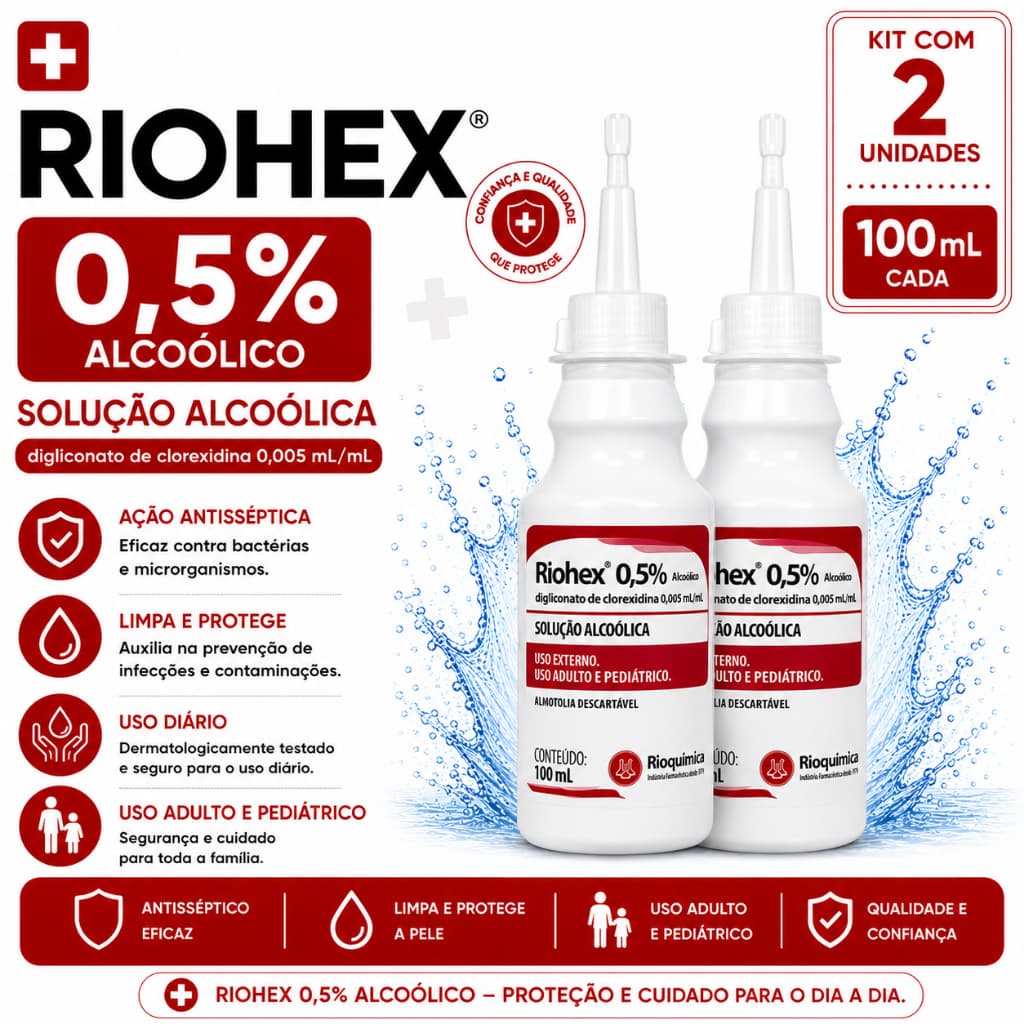Kit c/ 2 Und Riohex Sol. Alcoolica 0,5% 100ml - Rioquimica
