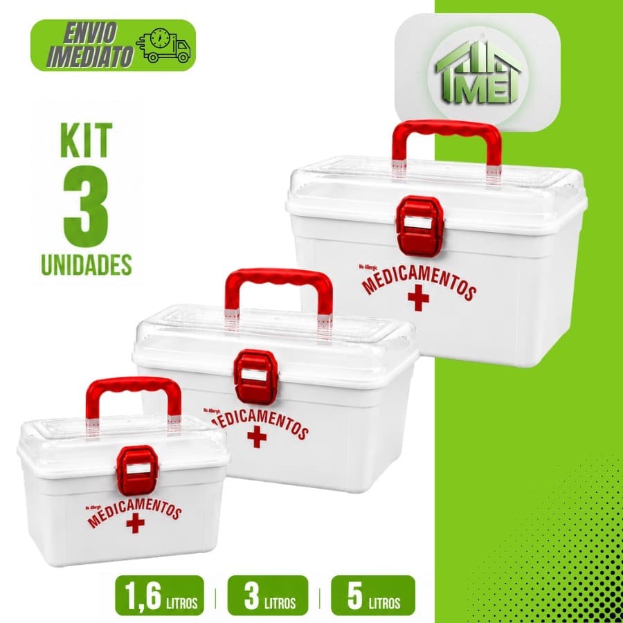 Kit 03 Maleta Baby Pequena Média Grande Caixa De Primeiros Socorros Guardar Remédios Gazes Materiais