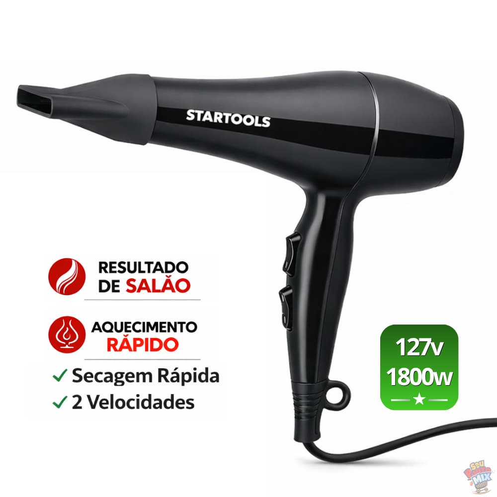 Secador de Cabelo Profissional 1800W 127V | Potente com Ar Frio | 2 Velocidades e 2 Temperaturas