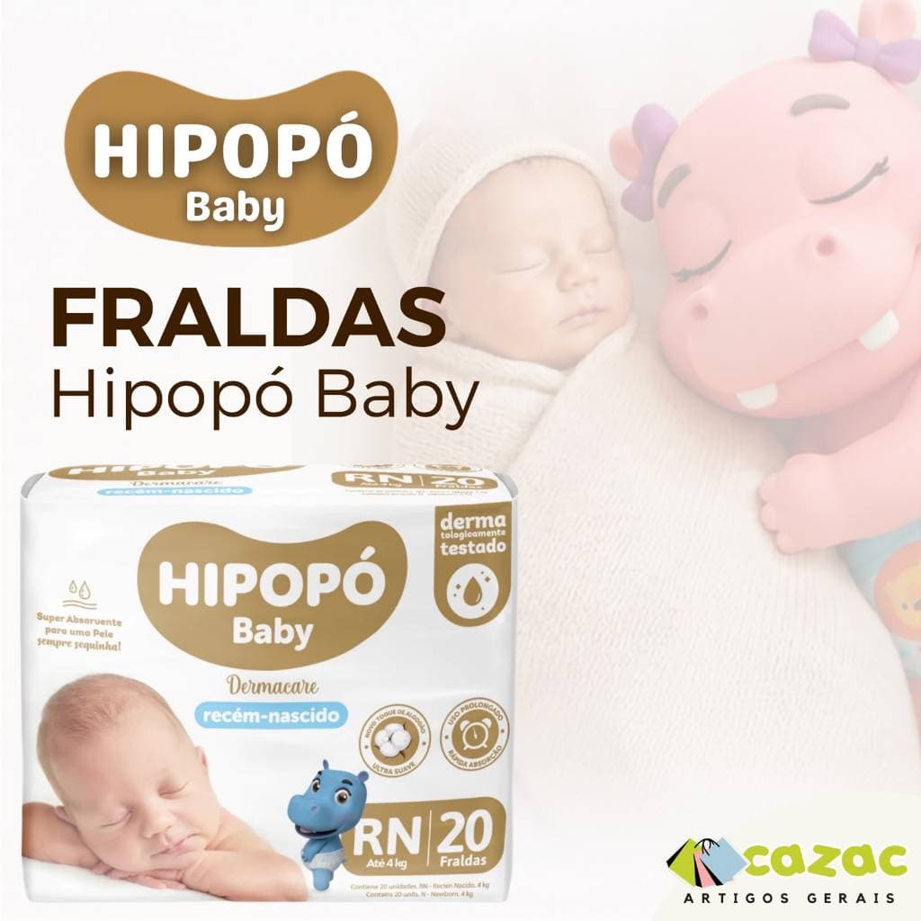 Kit fralda Recém Nascido Hipopó Baby Descartável RN 20 Unidades
