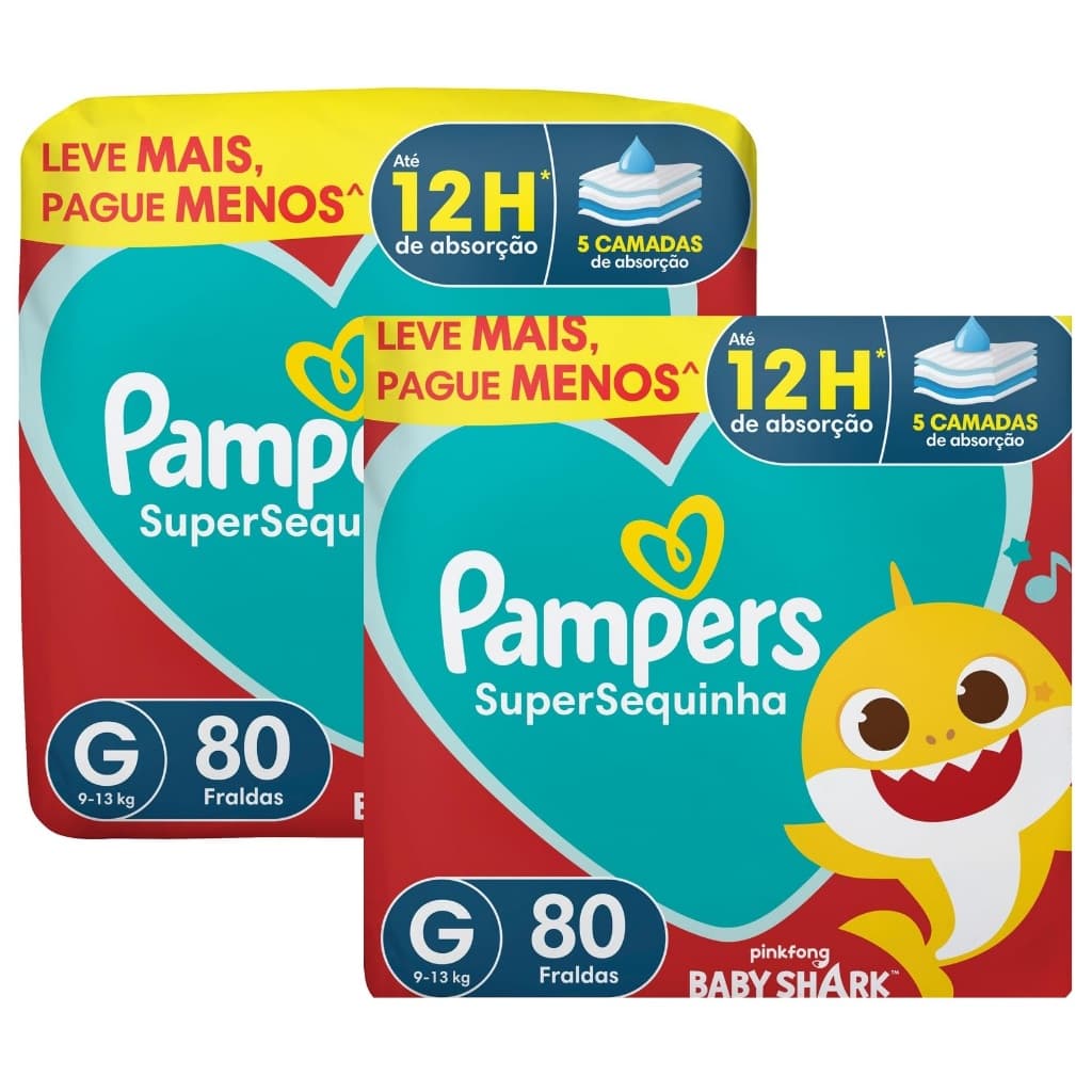 KIT 2 Fralda Pampers Supersec G 80 unidades