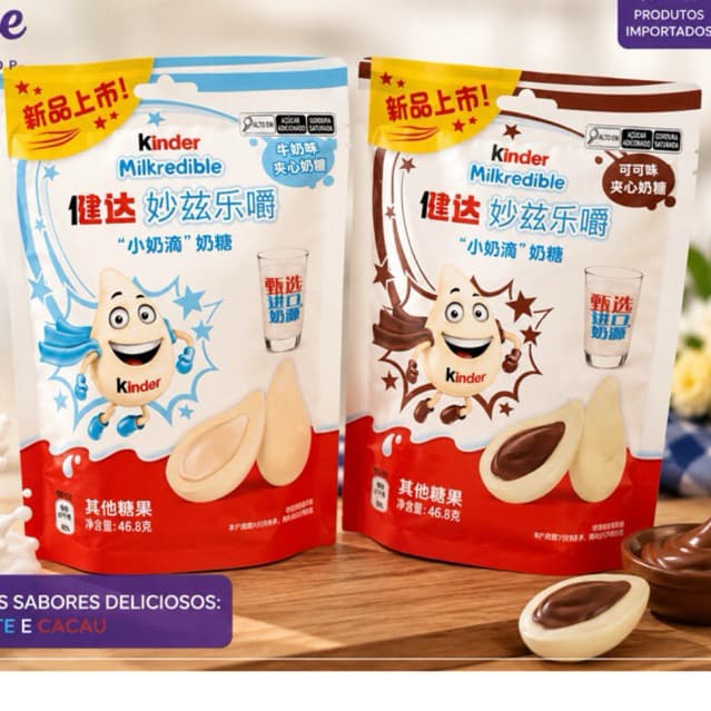 Bala Kinder Milkredible Importado – Recheio Leite ou Chocolate | 1 Unidade ou Kit com 2