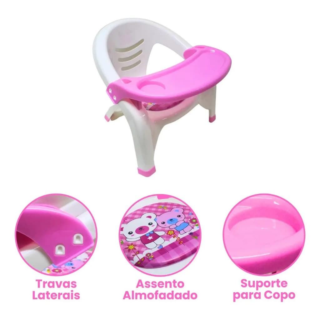 Cadeira De Alimentação Infantil Menino Menina Refeição Bebê Cor Rosa