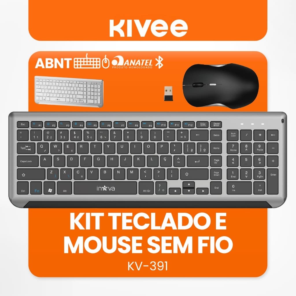 Kivee X Basike Teclado e Mouse Bluetooth 2.4G Preto - Conexão Sem Fio Design Compacto, Bateria Longa Duração
