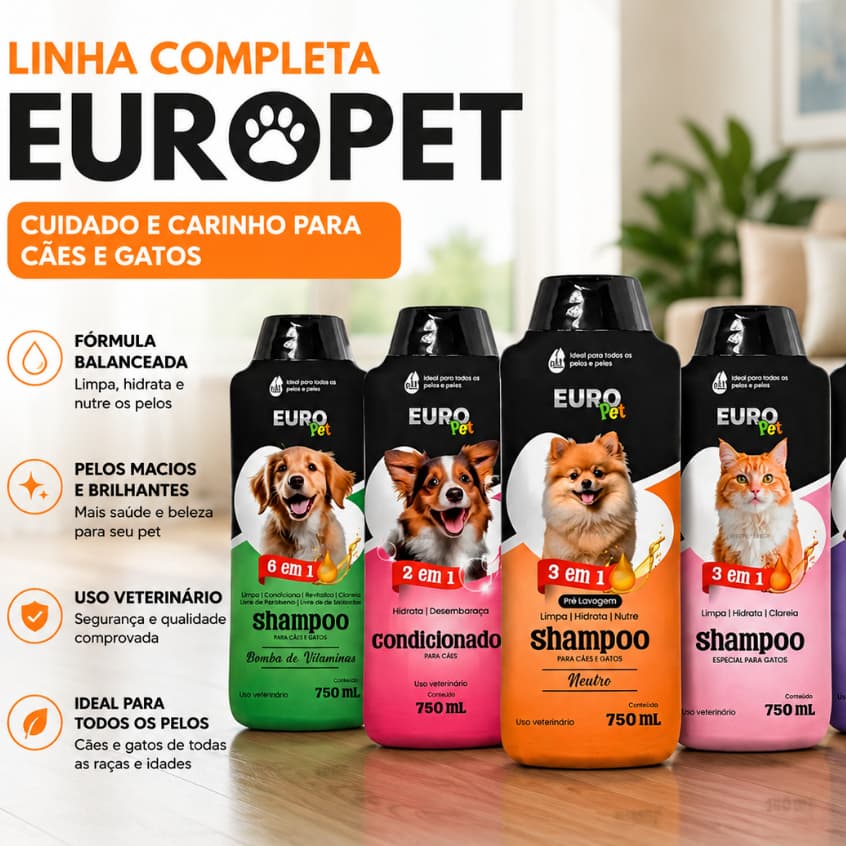 Shampoo e Condicionador para Cães e Gatos Euro Pet 750ml