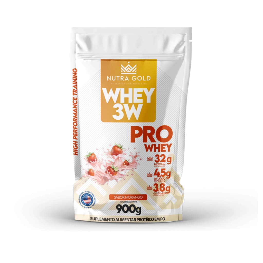 Whey Protein 3W 900 gr Nutra Gold isolada concentrada hidro doce de leite leitinho açaí chocolate
