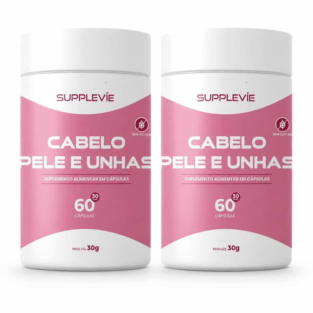 Kit 2x Vitamina para Cabelo Pele e Unhas Suplemento com Biotina Complexo B Vitamina C Cálcio Supplevie 120 Cápsulas