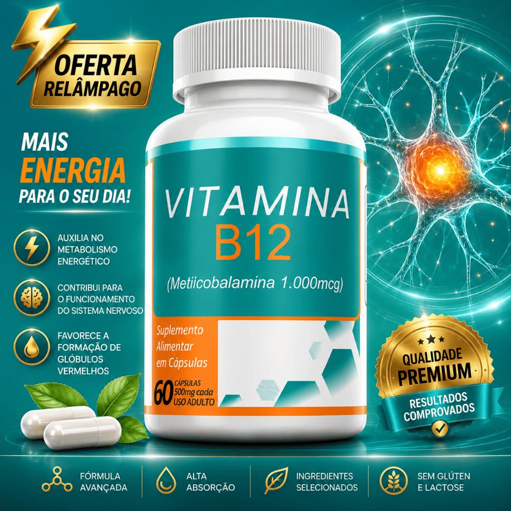 Vitamina B12 Premium | Suplemento Alimentar | 60 Cápsulas | Envio Imediato