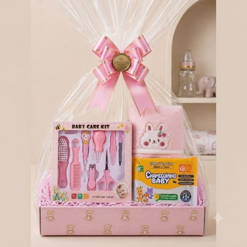 Kit Presente Enxoval Bebê Chá de Bebê Maternidade Completo + Toalha Capuz + Kit Higiene
