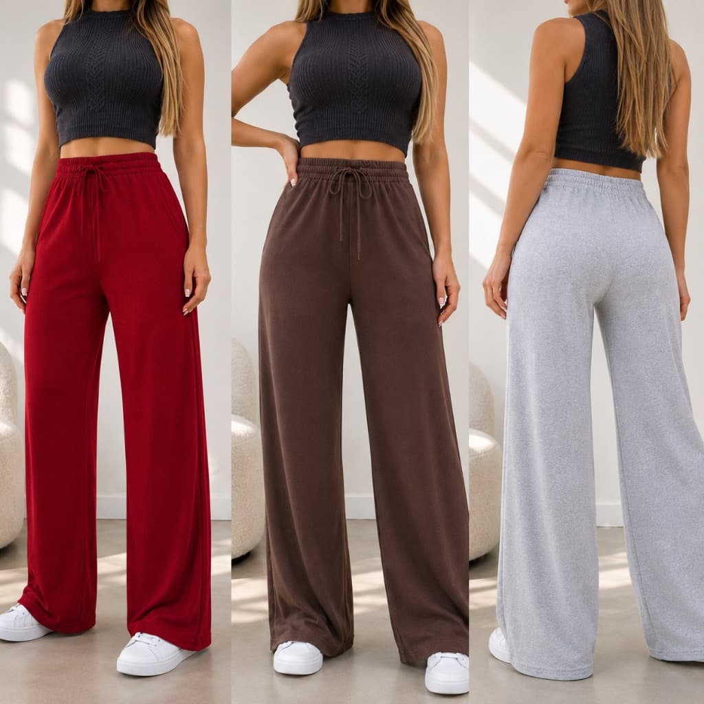 Calça Pantalona Feminina Cintura alta Básico sem bolso