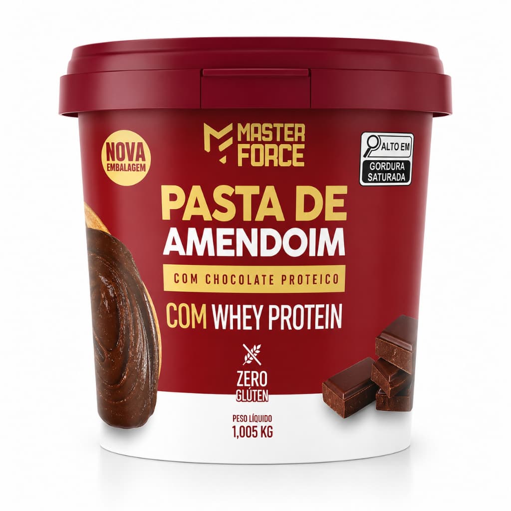 Pasta de Amendoim com Chocolate Proteico e Whey Protein Master Force 1,005kg