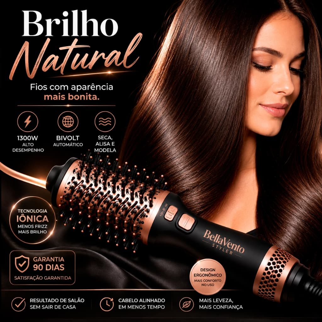 Escova Secadora Modeladora Profissional 1300W Bivolt Seca Alisa Modela Anti Frizz Para Todos os Tipos de Cabelo