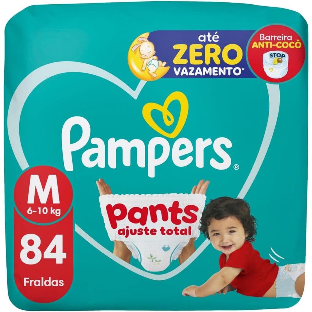 Fralda Pampers Pants Ajuste Total Tamanho M, Fácil de Vestir, 84 Unidades