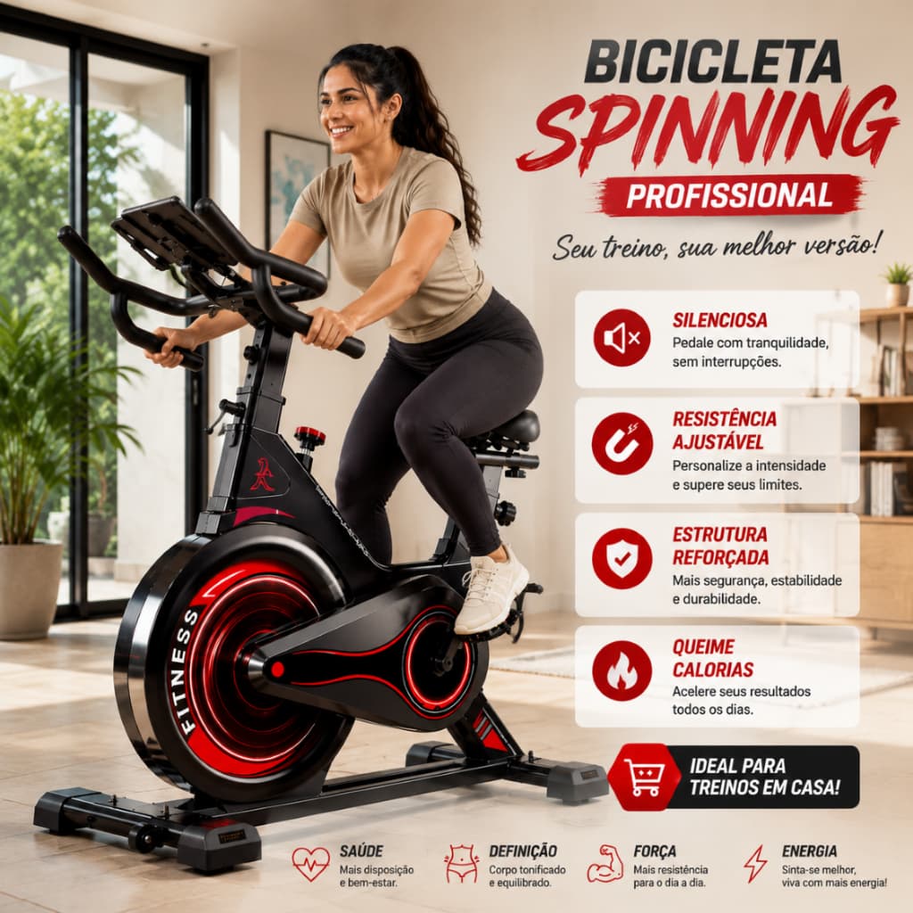 Bicicleta Ergométrica Spinning Profissional Silenciosa Suporta Até 120kg Treino Em Casa Pronta Entrega