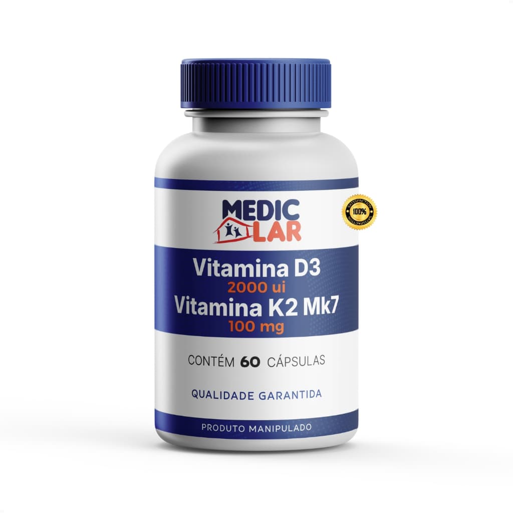 Vitamina D3 2000ui com Vitamina K2 MK7 Medic Lar - 60 ou 120 cápsulas - Envio Imediato